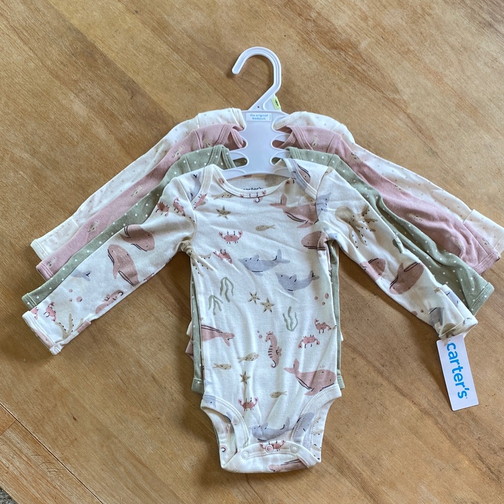 Set of FOUR baby girls Carter's long sleeve onesies sz 3 mos